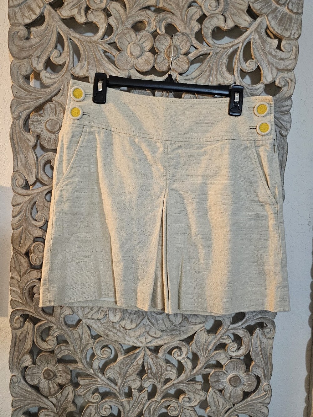 J. Crew Cream Skirt with Yellow Button Accents